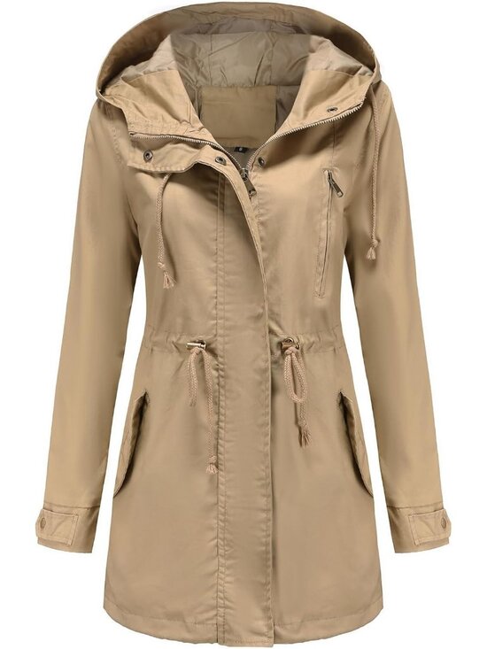 Jackets & Blazers - Women's Khaki Lightweight Jackets Anorak Utility Drawstring Waist Hoodie Zip Up